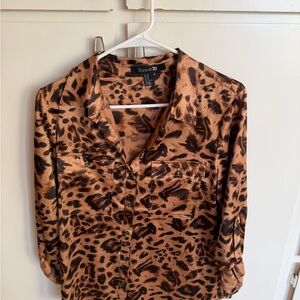 Forever 21 Brown Animal Print Button Down Shirt